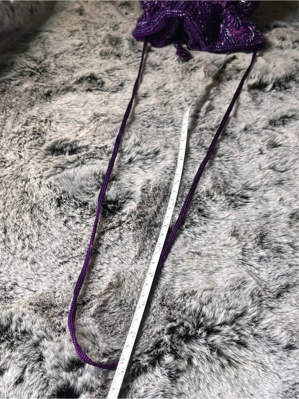 Artisan Purple Glass Beaded Drawstring Bucket Bag, Hand Embellished - Picture 15 of 15